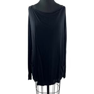 Hard Tail Black Top Boat Neck Asymmetrical Loose Fit Long Sleeve Size Medium M